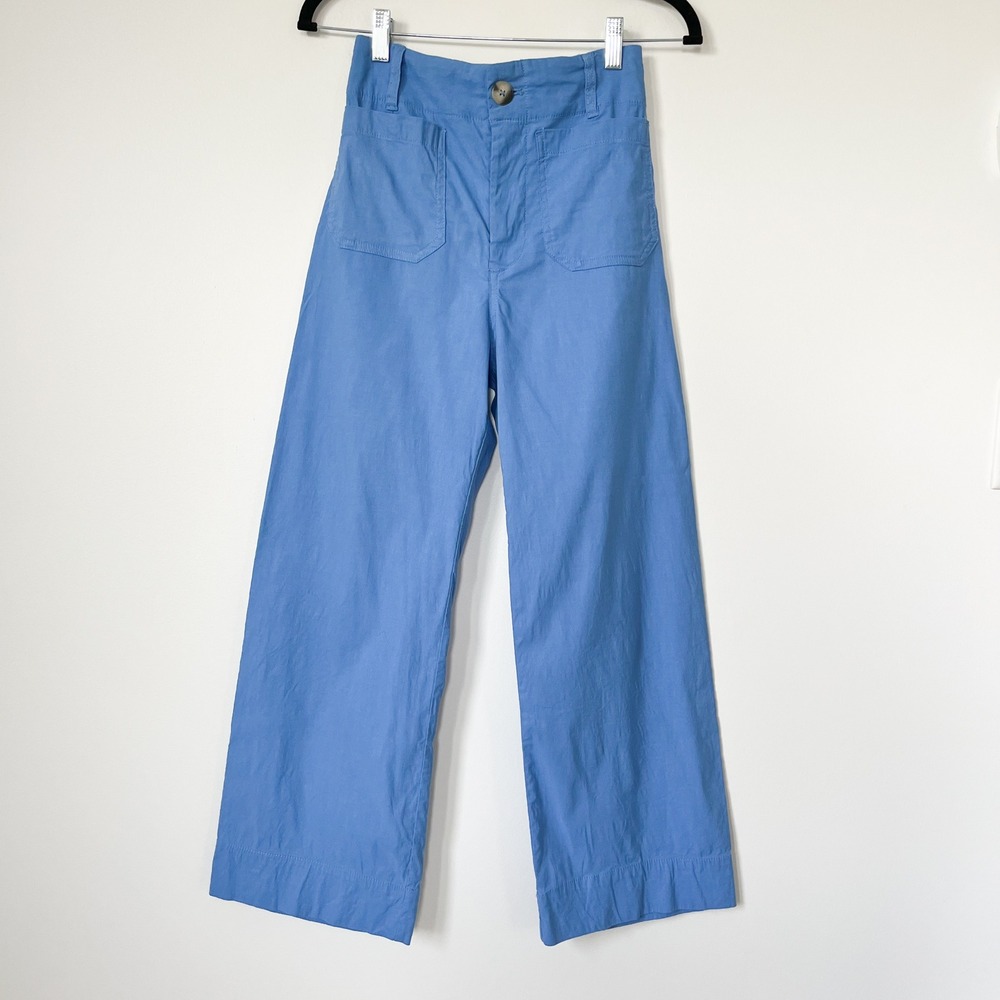 Maeve Anthropologie The Collette Magic Fabric Wide Leg Cropped Pants Blue 26